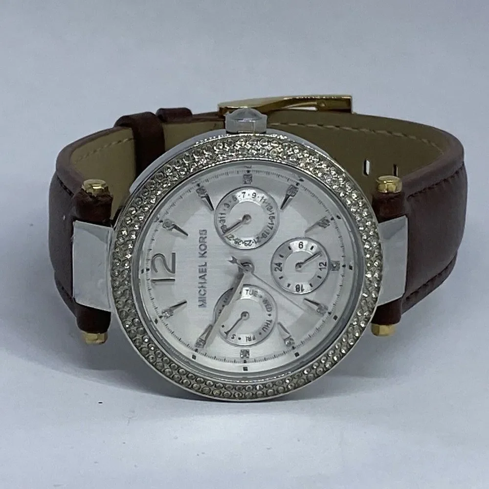 Michael Kors MK6194 Women's Brown Leather Analog Dial Quartz Genuine Watch KS553